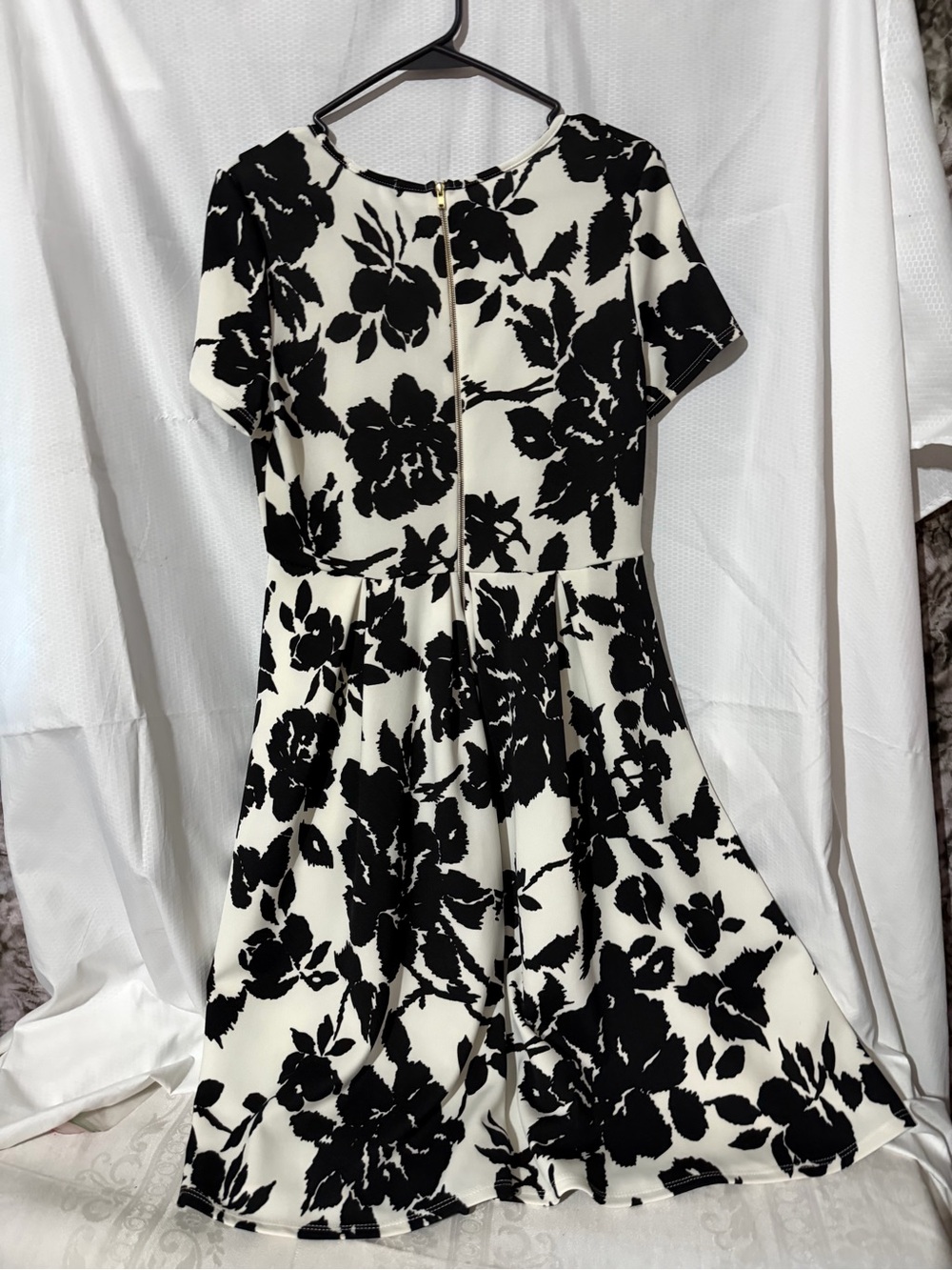 12 Pm By Mon Ami Black and White Floral Short-Sleeve Fit & Flare Dress